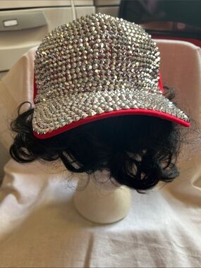 Cute Sparkle Rhinestone Hat with Red Trim